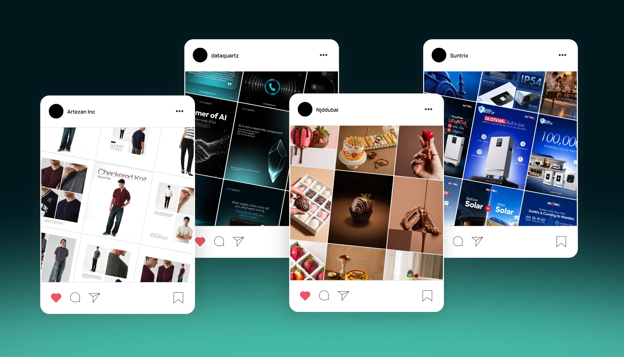 Social media work for Artezan, Data Quartz, NJD and Suntrix